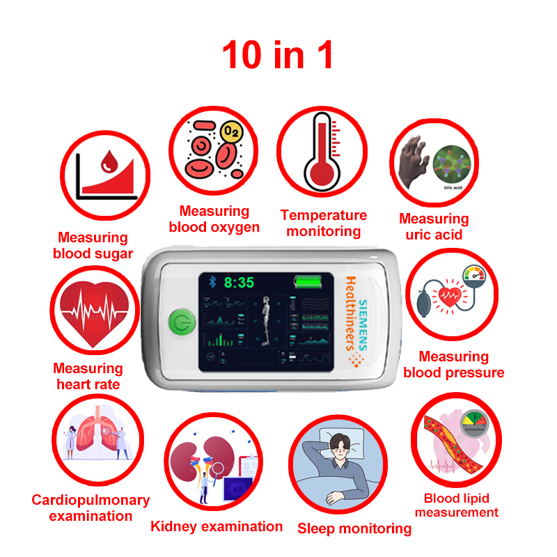 10 in 1 (misurazione non invasiva della glicemia + acido urico + ossigeno nel sangue + frequenza cardiaca + pressione sanguigna + monitoraggio del sonno + monitoraggio della temperatura corporea + esame cardiopolmonare + esame dei reni + misurazione dei lipidi nel sangue)